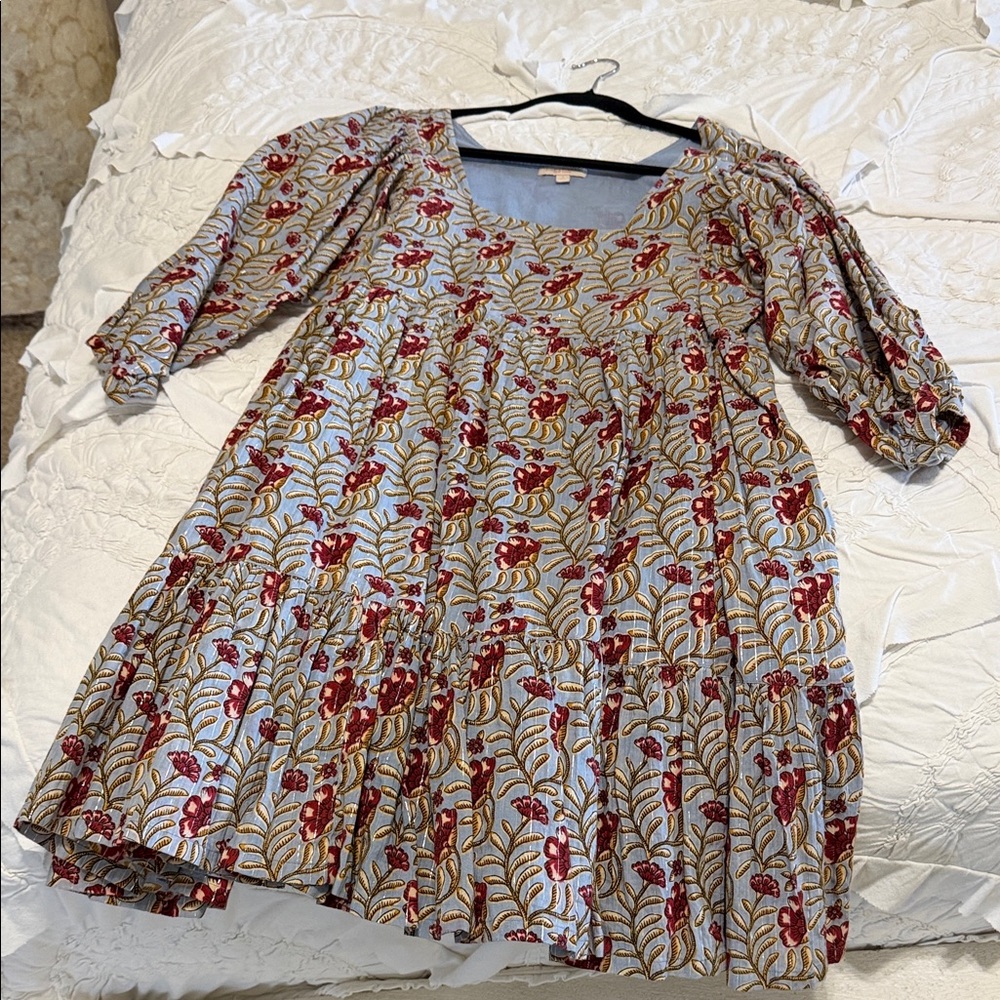 Pink chicken dress Floral Patterned Dress with Red and Gold Accents